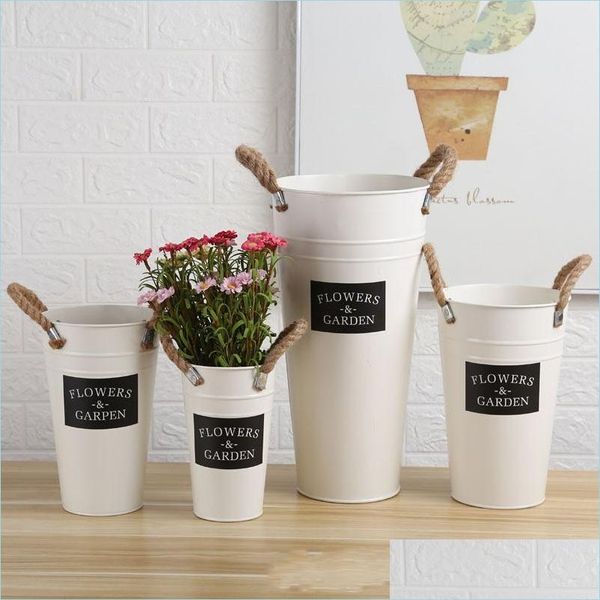 Jardinières Pots Créatif Fer Feuille Dryflower Planteur Lettre Jardin Fleurs Peint Pot De Fleurs Avec Corde Naturelle Plante Seau Fit Flo Dhc3R