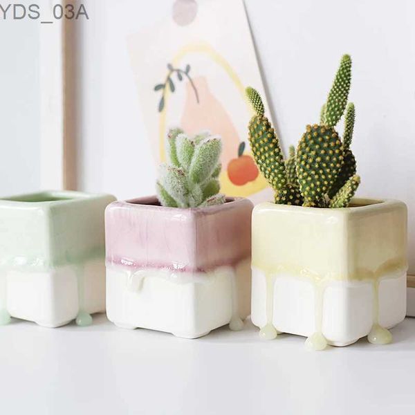 Planters Pots Creative nordique glaçure en céramique Mini plante Pot de fleur Pots succulents Macetas céramica balcon décor à la maison décorations YQ231117