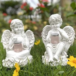 Planteurs Pots Mignon garçons et filles sculpture jardin solaire Courté décoration européen Style Angel Statue Home Craft Q240429