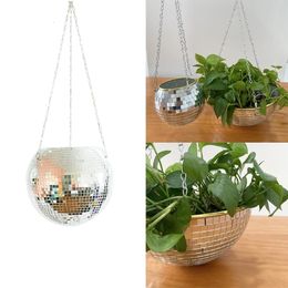 Planters potten Disco Ball Hangende bloempot voor binnenplanten Boheemse stijl Flower Planter Potten Touw Mirror Hanging Basket Garden Decor Vaas 230503