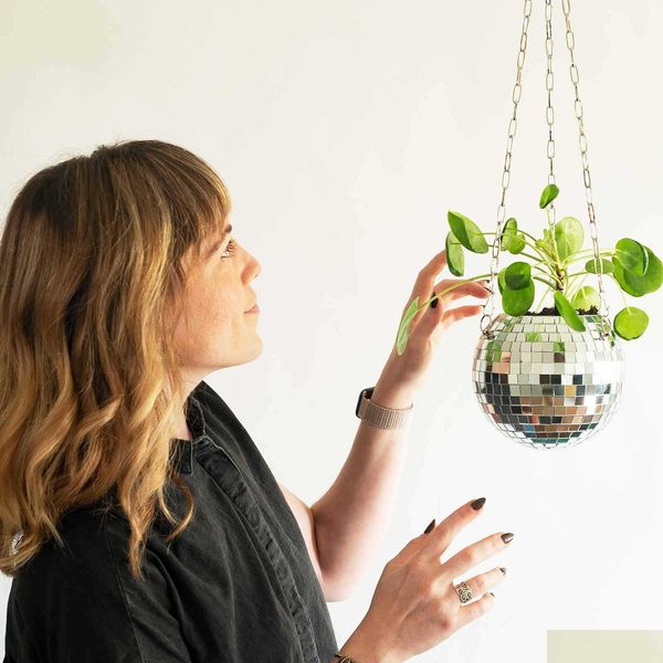 Plantadores Macetas Disco Bola Plantador Globo Forma Colgante Florero Flor Cuerda Pared Homw Decoración Contenedor Decoración de la habitación 210615 Drop Delive Oteyw