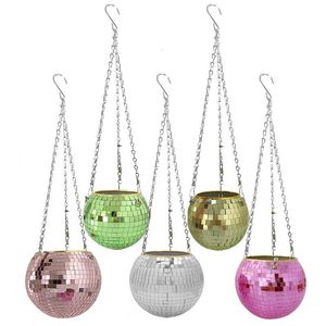 Jardinières Pots Disco Ball Jardinière Miroir Disco Ball Pot Suspendu Avec Chaîne Globe Forme Réutilisable Boule Disco Bol Pour La Maison Intérieur Extérieur Plantes 230621