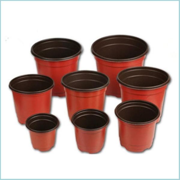 Pots de jardinières Pots de fleurs double couleur en plastique rouge noir bassin de transplantation de pépinière pot de fleurs incassable jardinières à domicile jardin Suppl Dh4Mb