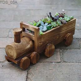 Macetas Macetas Drop Ship Venta al por mayor Retro Tren de madera Maceta Planta suculenta Maceta Bonsai en maceta Jardín de su casa 25 de noviembre YQ231117