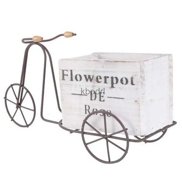 Pots de fleurs Mode fer-roue Pot de fleur Antique en bois planteur Pot de fleurs mobile jardinage vélo Pot de fleur pour la maison cour jardin décoration YQ240109