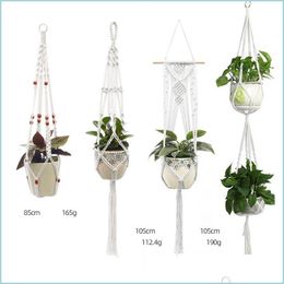 Planters potten bloem hangende mand vintage handgemaakte rame plant pot katoenen touw balkon balkon bloemen hanger decoratie plantenster drop del dhq83