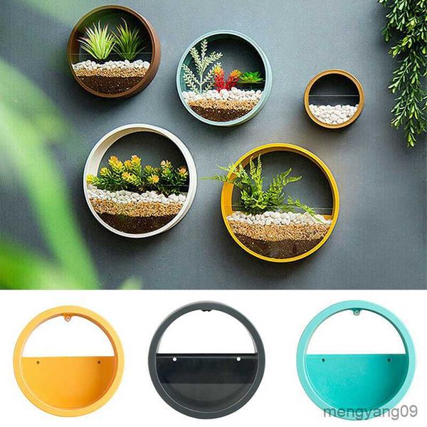 Jardinières Pots Fleur Suspendus Panier Rond Bonsaï Mur Pot De Jardinière Hydroponique avec Tube De Lumière Maison Mur Artisanat Décoration R230621