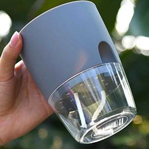 Planteurs Pots Flower Pot Auto-arrosage Transparent double couche Plastique Plastique Coton Coton Corde Arrosage de petite plante Pot de plante avec port d'injection