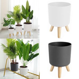 Jardinières Pots Pot De Fleur Avec Support En Bois Support De Plante Présentoir Planteur Pour Bureau Intérieur Salon Décoration Pot De Fleur Au Sol 230508