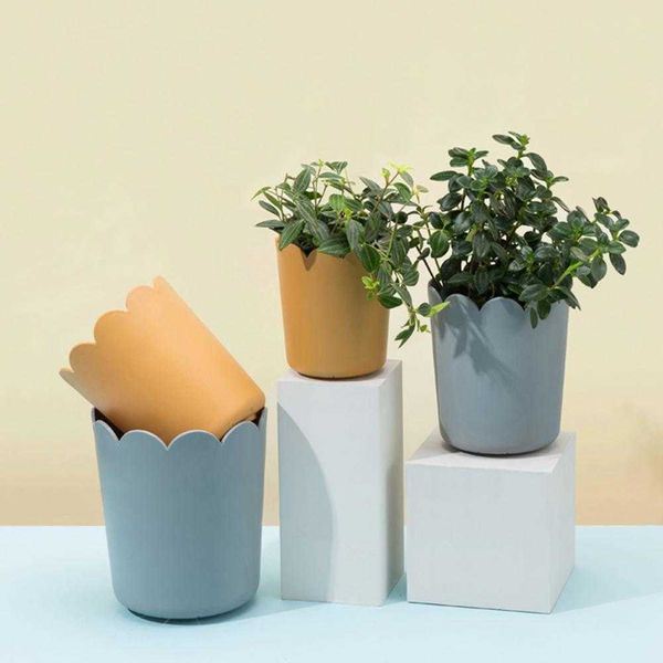 Pots de fleurs Pot de fleurs tout assorti bord de pétale en plastique de couleur vive grande ouverture jardinière de fleurs maison créative en plastique Kit de Pot de plante succulente