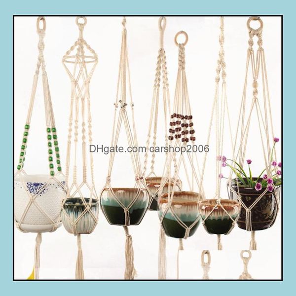 Jardinières Pots Fournitures de jardin Patio Pelouse Maison Cintres Rame Porte-fleurs Corde tressée suspendue Dhrwu