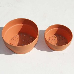 Macetas para jardinería, maceta/bandeja de terracota para plantas, flores, bonsái, Cactus, maceta/bandeja redonda con orificio de drenaje B03E