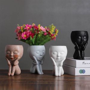 Jardinières Pots Filles Visage Tête Fleur Planteur Plante Succulente Fleur Pot De Fleurs Conteneur Pot Figure Jardin Décor Nordique Ornement De Table 230327