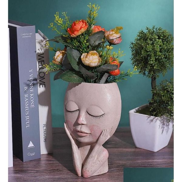 Macetas Macetas Chicas Cara Cabeza Flor Plantador Succent Planta Contenedor Maceta Maceta Figura Jardín Decoración Nórdica Mesa Adorno Gota Dhnio