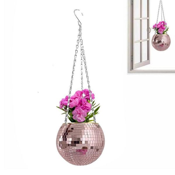 Jardinières Pots Globe Forme Ronde Planteur Boule Disco Suspendue Pot De Fleur Miroir Réflecteur Pot De Jardin Pot De Fleur Pour Plantes D'intérieur Chambre Décoration 230620