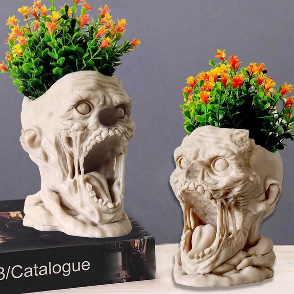 Planteurs Pots Gothic Flower Pot terrifiant squelette sculpture charnue plante créative résine jardin vase artisanat décoration de bureau Q240429