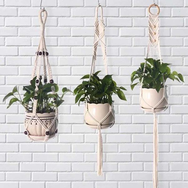 Planteurs Pots Paniers suspendus Plavier à fleurs Planteurs Macrame à la main Coton Noute de corde nouée Courtyard Garden Balcon de chambre à coucher décor