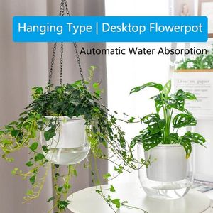Planters Pots Hanging Flowerpot Self Absorbing Water Hanging Planter Thickened Plastic Planter Hydroponic Soil Cultivation Lazy Flower Pot 230419