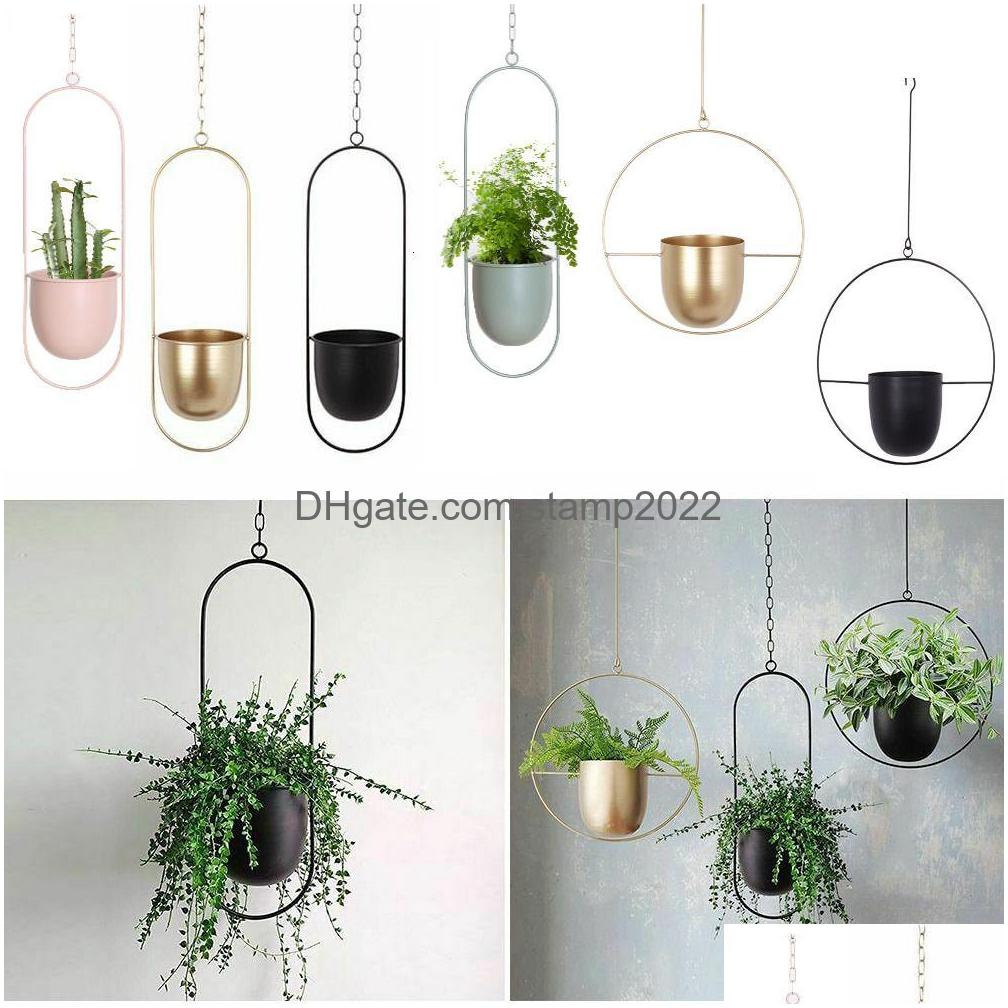 Planters Pots Hanging Metal 10 Type Flower Pot Nordic Chain Planter Basket Vase For Home Garden Balcony Decoration 230608 Drop Deli Dhhxr