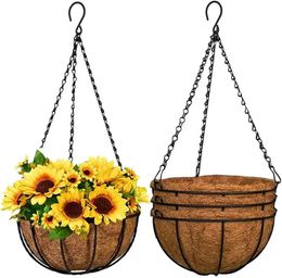 Pots de jardinières suspendus, panier de jardinière en fil métallique, support de plante avec noix de coco pour porche, cintre de pot, décoration de jardin intérieur et extérieur 231207