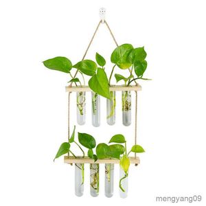 Plantenbakken Potten Hangend Voortplantingsstation voor planten Wandplanter Binnen Modern Glas Reageerbuis Vazen voor bloemen met houten plank voor Vintage R230621