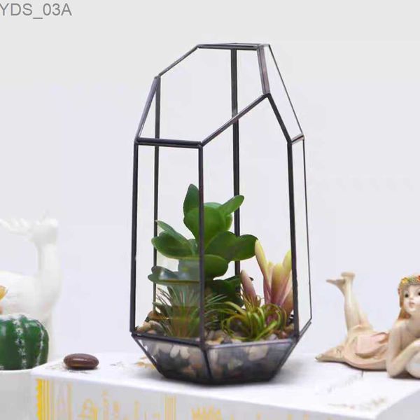Macetas Macetas Casa Invernadero Florero de vidrio hexagonal para macetas Miniatura Mini Paisaje Jardín Hogar Planta en maceta Decoración YQ231117
