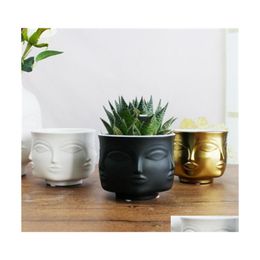 Pots de jardinières Pots de jardinières à visage humain Pots de fleurs Céramique Vase floral Plantes succulentes modernes Réservoir de stockage Accueil Homme et femme Contra Dhs5W