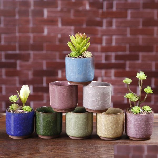 Pots de jardinières Mini pot de fleur en céramique craquelé de glace Colorf Pot de fleur mignon pour la décoration de bureau Plantes en pot charnues 8 couleurs Drop Deliv Dhjyb