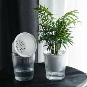 Planteurs Pots Pot de fleur paresseux Absorption d'eau automatique en plastique transparent en plante de nurserie décoration de jardin Q240429