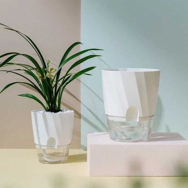 Planteurs Pots Green paresseux Luo Plant automatique Absorbant de la conception de petit pot de fleurs Conception sensorielle en plastique hydroponique transparent Appareil de pot en plastique