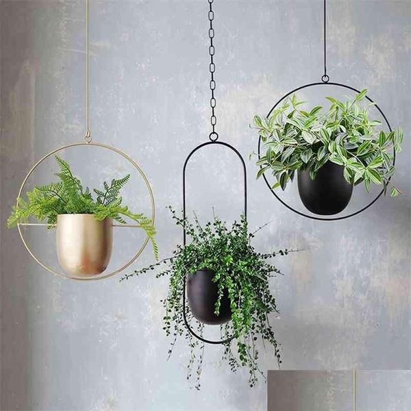 Jardinières Pots Métal Plante Cintre Chaîne Suspendue Panier Pot De Fleur Support Jardin Balcon Goutte 210712 Livraison Maison Patio Pelouse Fournitures Dhcj8