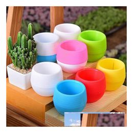 Pots de jardinières Mini rond en plastique incassable plante succulente pot de fleur jardin bureau à domicile bureau micro paysage décor Lx2309 Drop D Dhza0