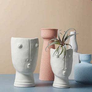 Jardinières pots nordique céramique abstrait face humain fleur de fleur bricolage portrait créatif succulent arrangement de fleurs en pot vase décoration de maison J240515