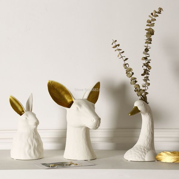 Macetas Macetas Nordic Simple White Ceramic Animal Head Jarrón Maceta Home Cabinet Decoration Jarrones de escritorio 230330