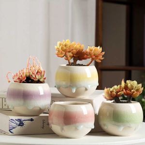Pots de fleurs Style nordique Flow Glaze Pot de fleurs en céramique plantes de cactus succulentes jardinière multicolore décor de jardin à la maison petit pot de plante succulente