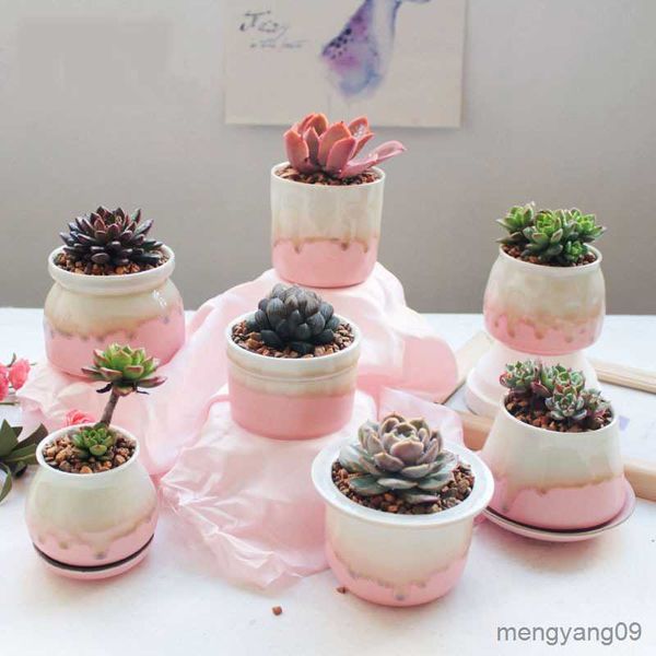 Jardinières Pots Rose Flow Glaze Pot De Fleurs En Céramique Mignon Pots Succulents Peints À La Main Mini Conteneurs De Plantes Jardinière Avec Trou Maison Jardin Décor R230620