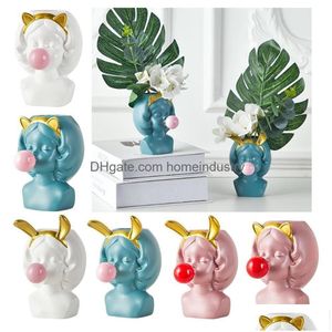 Plantenbakken Potten Plantenbakken Potten Schattig Meisje Bellen Blazen Succent Vinyl Bloem Voor Thuis Tafelblad Decor Hars Plantenbak 230329 Drop Deliver Dhy6G