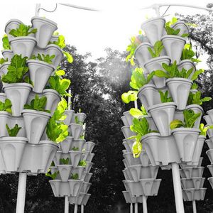 Jardinières Pots Pot Bunga Dapat Ditumpuk bricolage Taman Penanam Sayuran Stroberi Pot Tanaman Penanam Menara Plastik dengan Nampan Pot Taman