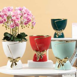 Jardinières Pots Pot bunga dicat emas buket rumah Modern Nordik R230808