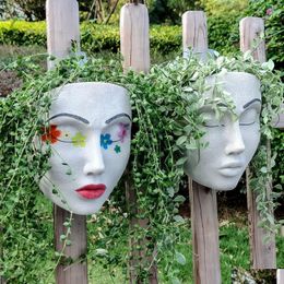 Plantenbakken Potten Hars Muurhangende Bloempot Menselijk Gezicht Plantenvaas Hangende Plantenbakhouder Binnen Buiten Tuin Muurdecoratie 230829