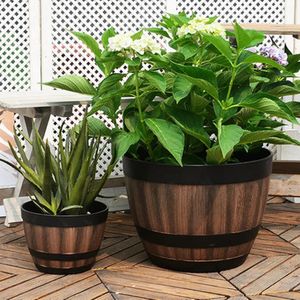 Planters potten hars whisky vat bloempot round planter binnen buitentuin werf patio groen planten flowerpot vc 231215