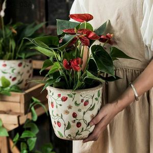Pots de fleurs Pots de fleurs en céramique rétro intérieur poreux et respirant fleurs créatives plantes vertes plantes en pot style pastoral et haut de gamme YQ231117
