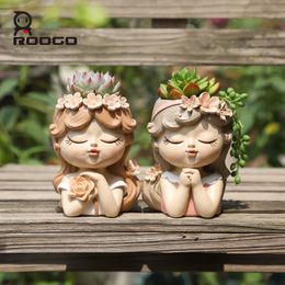 Plantenbakken Potten Roogo Schattig Meisje Planter voor Vetplanten Planten Hars Bloempot Fee Tuinornament Decoratieve Beeldjes Thuis Tafelblad Decor 231025