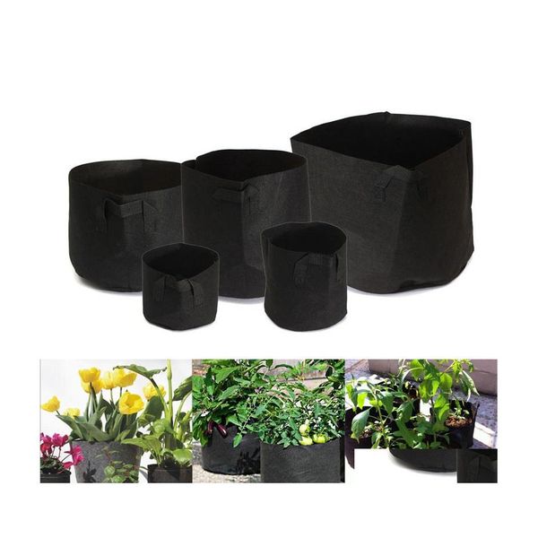 Macetas Macetas Contenedor redondo Macetas Macetas Telas no tejidas creativas Bolsa de cultivo para suministros prácticos para plantar jardín Negro Dh4Tr