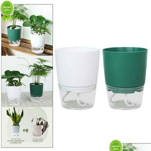 Pots de jardinières Pot de plante à arrosage automatique Pot de plante en plastique transparent à double couche Matic Bassin d'aspiration Lazy Potted African Violet Drop Deliver Dh2It