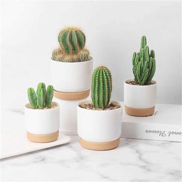 Planteurs Pots Auto-arrosage Imitation Imitation Céramique Plastique Fleur Pot-cylindre Fleur Pots pour cactus avec pots de pots de trou de drainage