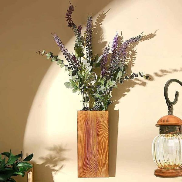 Macetas Macetas Florero de madera maciza Florero colgante de pared de madera creativo Planta verde falsa Flores secas Maceta Arreglo floral Decoración de la pared del hogar YQ240109