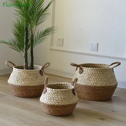 Jardinières Pots paniers de rangement tissé fleur plante artisanat décor sac de paille Pot conteneur ameublement panier 231215