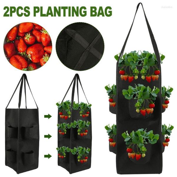 Macetas Macetas Bolsa de cultivo para plantación de fresas Bolsas para contenedores de boca múltiple de 10 galones Bolsa para macetas para cultivo Raíz Bonsai Maceta para jardín Supli