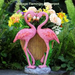 Jardinières Pots Sweet Couple Flamingo Flower Pot Lover Statue Garden Animal Sculpture Décoration Home Outdoor Q240429